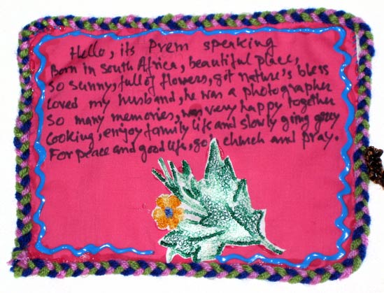 A sewn wall-hanging made by the elders with with Madhumita Bose, an Indian artist with much experience of working with older people with dementia